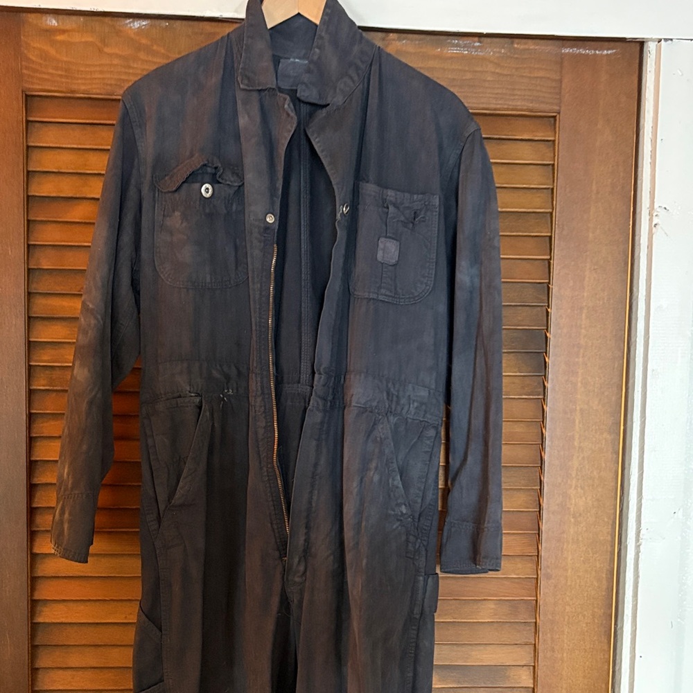 Distressed and dyed vintage Pointer workwear jumpsuit